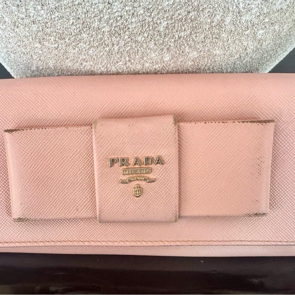 Prada Pink Saffiano Bow wallet